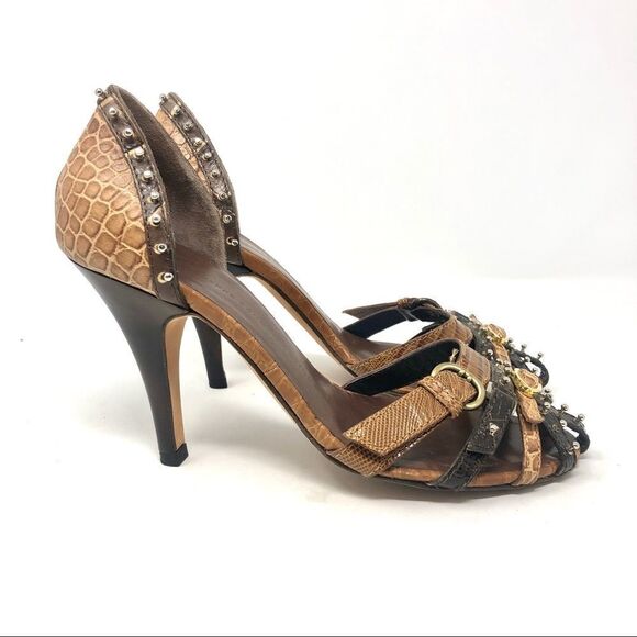 * Giuseppe Zanotti Y2K Studded Brown Leather Caged  Heeled Sandals 35.5 - Picture 2 of 12